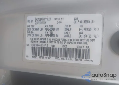 2004 Dodge Ram 1500 Slt/Laramie from USA, damaged, VIN 1D7HA18D44J214718
